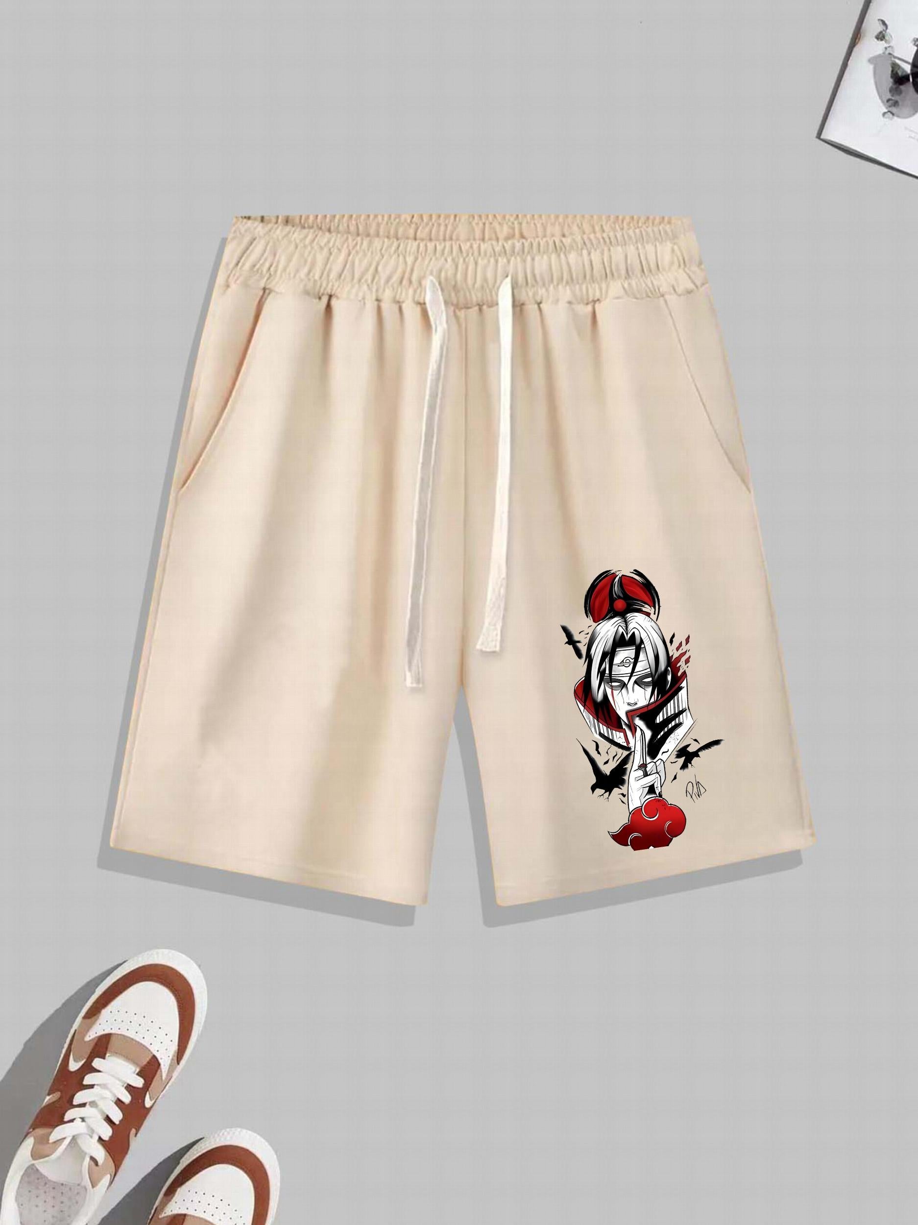 Anime Graphic Pattern Comfy Shorts Men's Casual Elastic Waist Drawstring Shorts