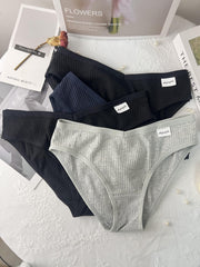 4 Pcs Women's Ribbed Hip lifting Bikini Panties Cotton Lingerie