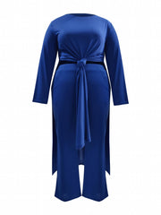 Solid Long Sleeve Round Neck Tunic Top & Pants Set