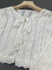 Tie Front Knit Cardigan V Neck Sweater Women's Clothing