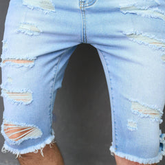 Men's Ripped Denim Shorts Casual Street Style Distressed Stretch Denim