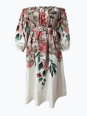 Floral Print Maxi Dress Off Shoulder Ruffle Trim Lantern Sleeve