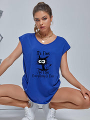 Cartoon Cat V-Neck Short Sleeve T-Shirt for Women
