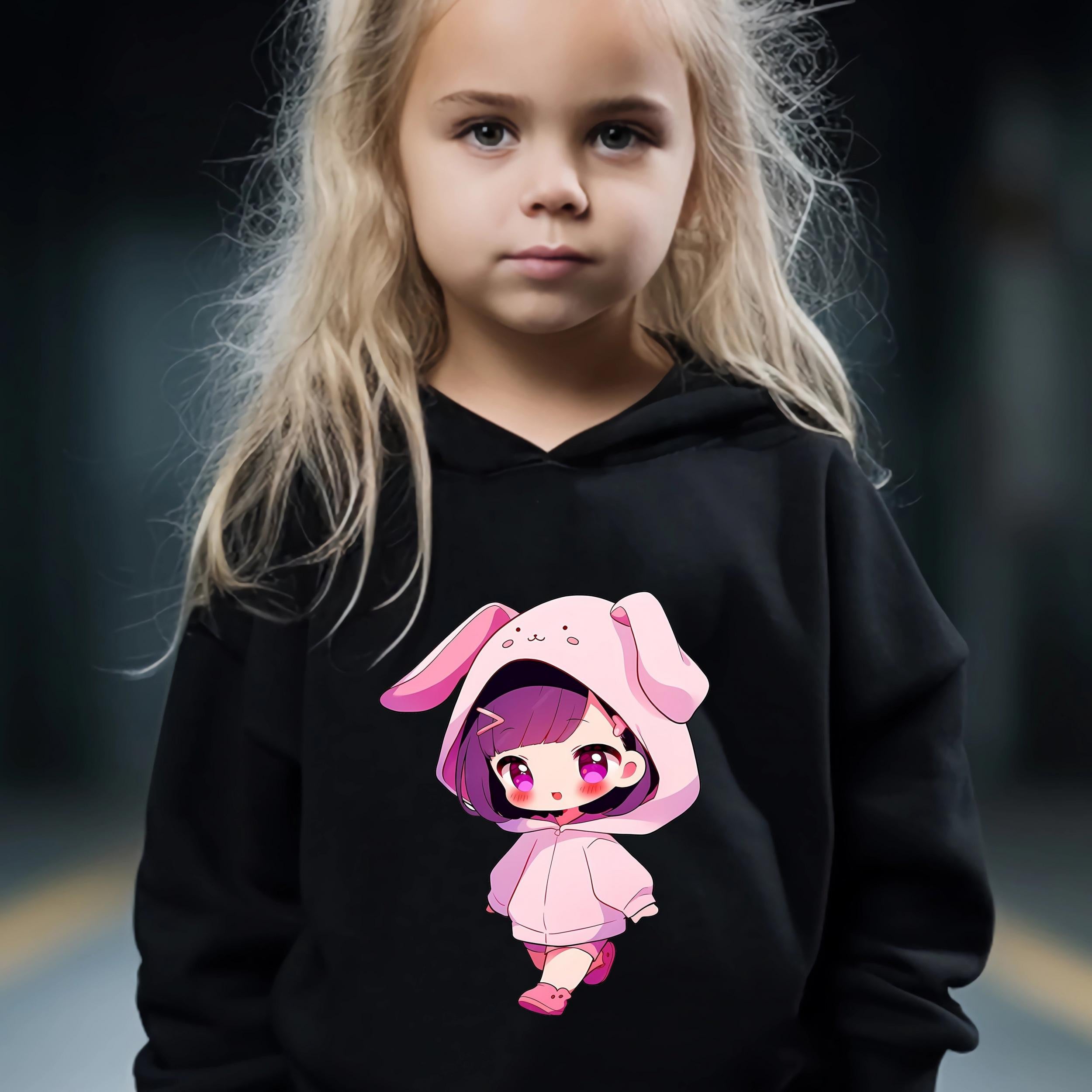 Anime Girl Pattern Long Sleeve Hooded Sweatshirt & Sweatpants