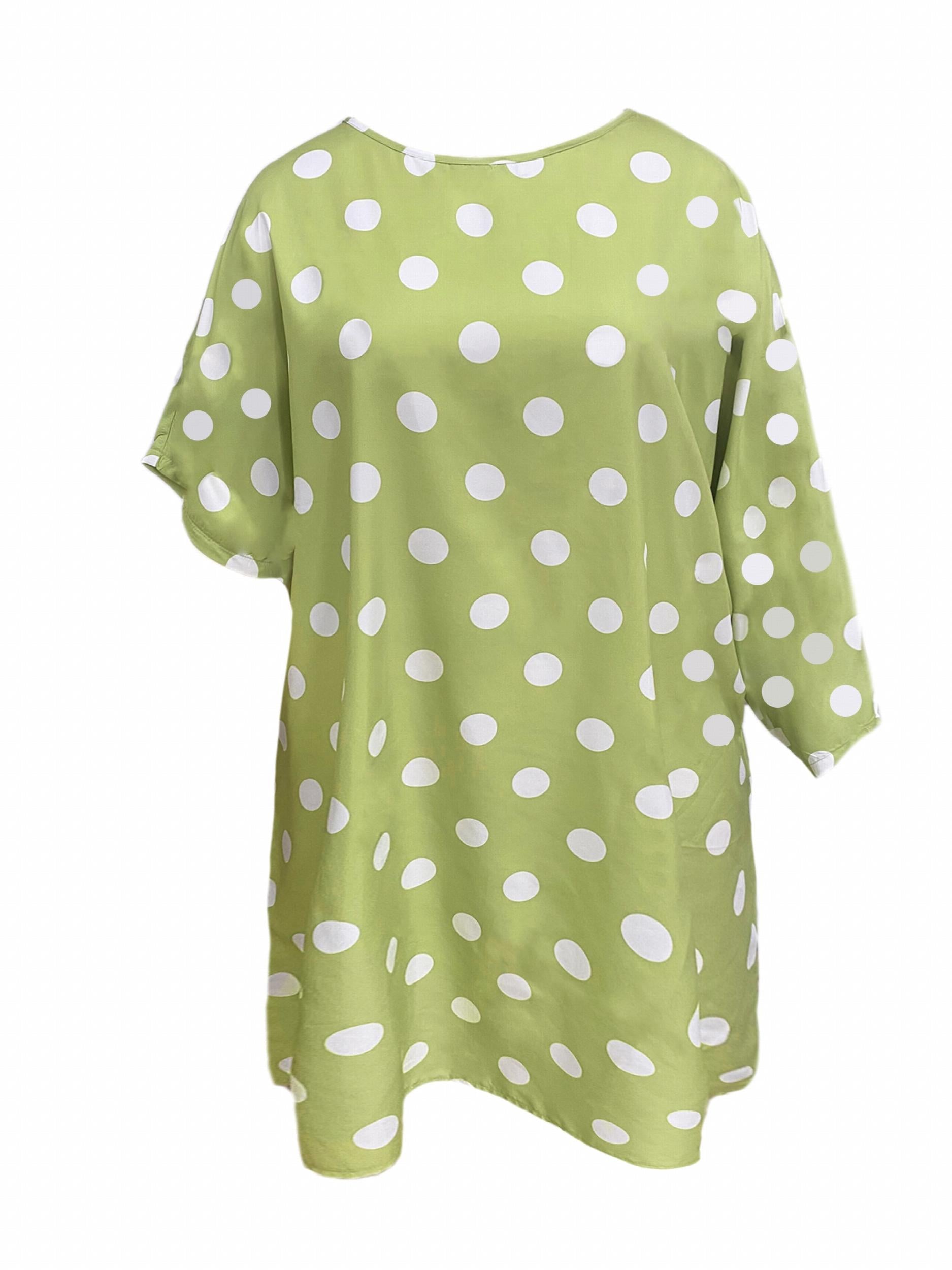 Polka Print Casual Dress Round Neck