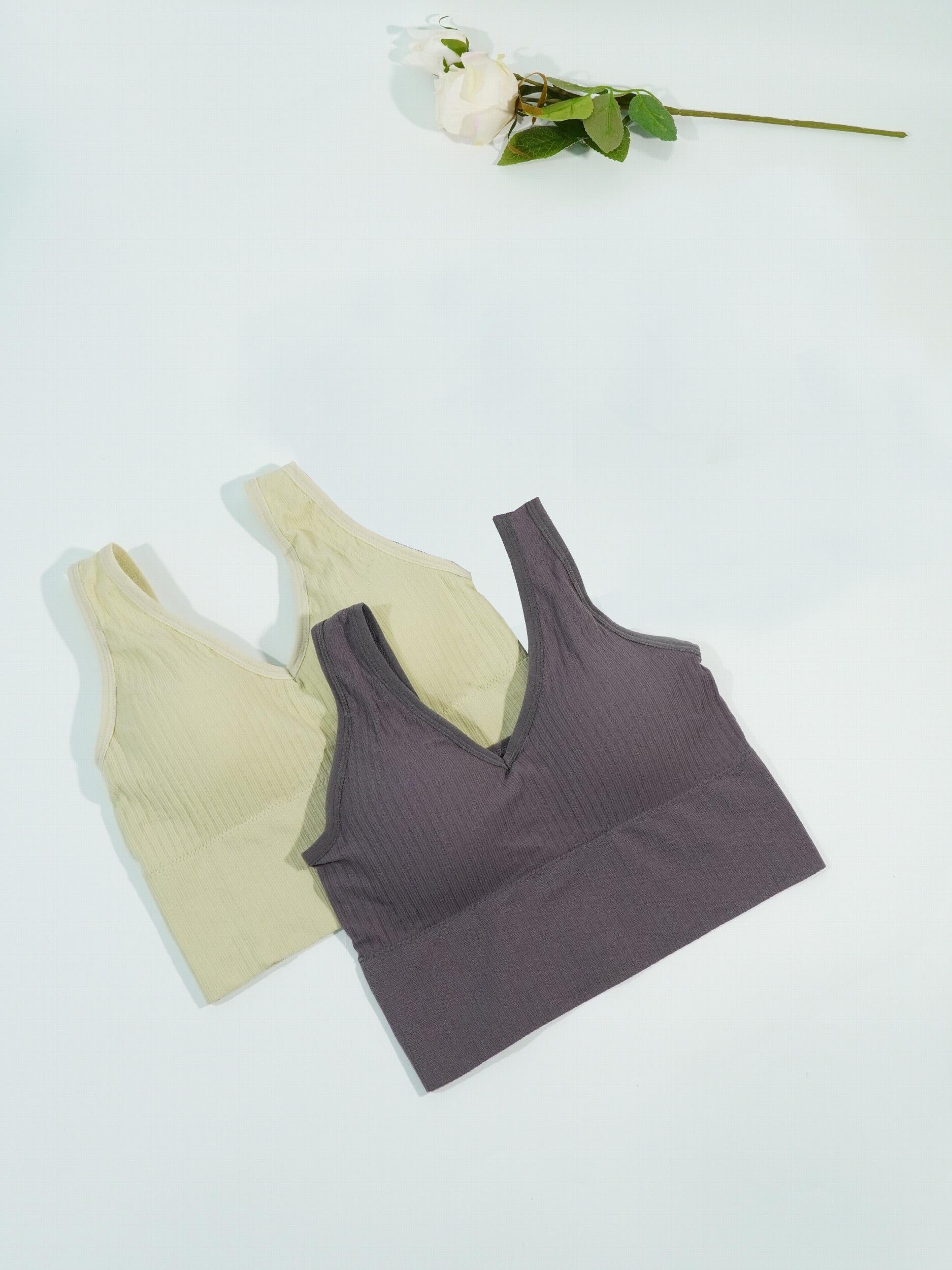 2pcs Solid Ribbed Tank Tops V Neck Padded Women's Lingerie