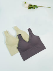 2pcs Solid Ribbed Tank Tops V Neck Padded Women's Lingerie