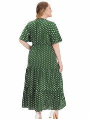 Boho Dress Women's Plus Polka Dot Print Surplice Neck