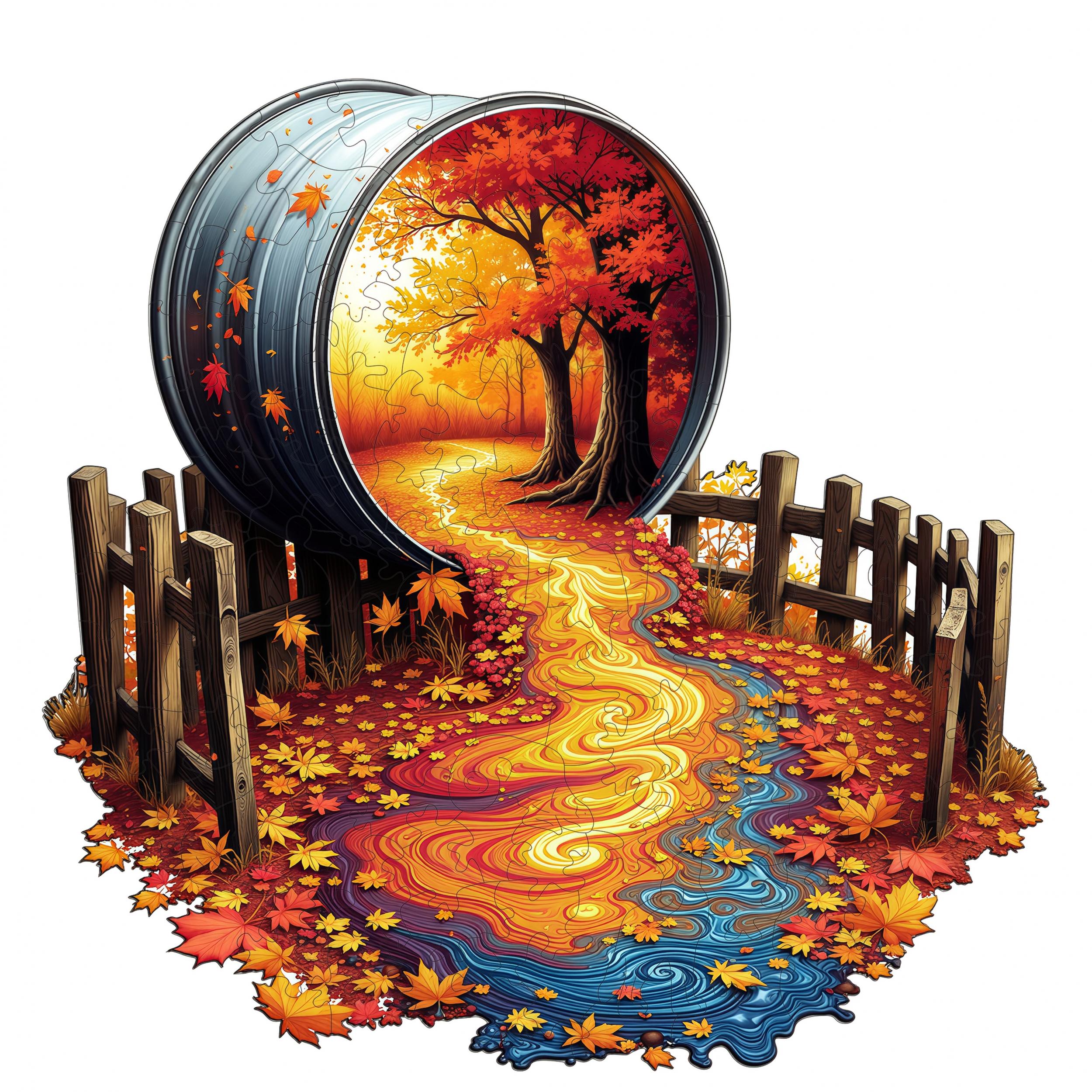 Autumn Maple Leaf Path Scenery Wooden Puzzle Art of Nautilus Box