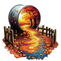 Autumn Maple Leaf Path Scenery Wooden Puzzle Art of Nautilus Box