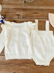 Baby Girl's Flower Print Coat & Suspender Romper Set