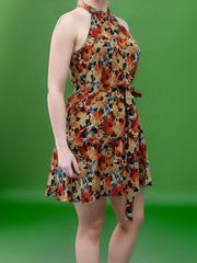 Floral Print Halter Neck Smock Dress With Belt