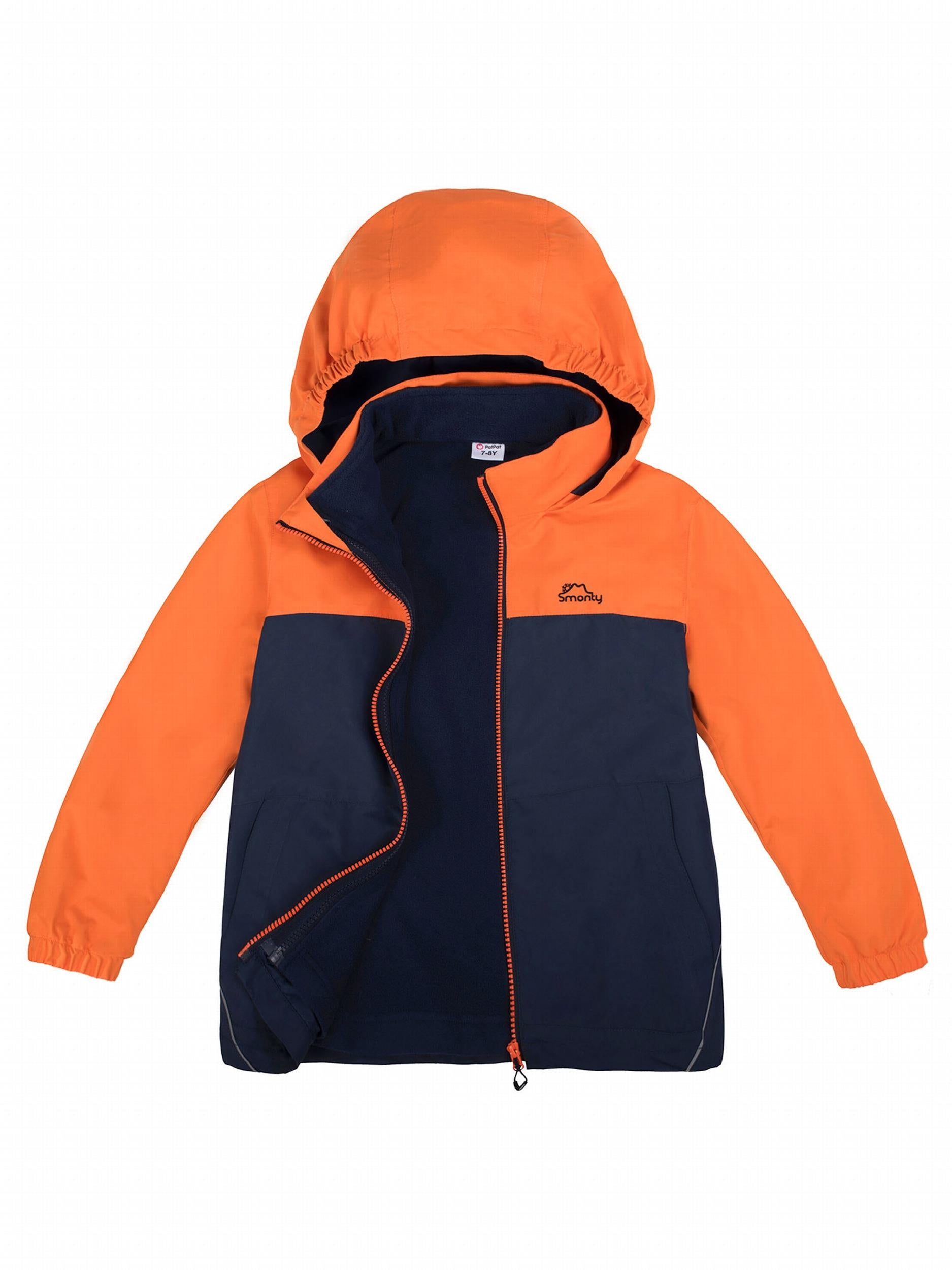Kids Striped 3 In 1 Rain Jacket Waterproof Windbreaker With Fleece Lining