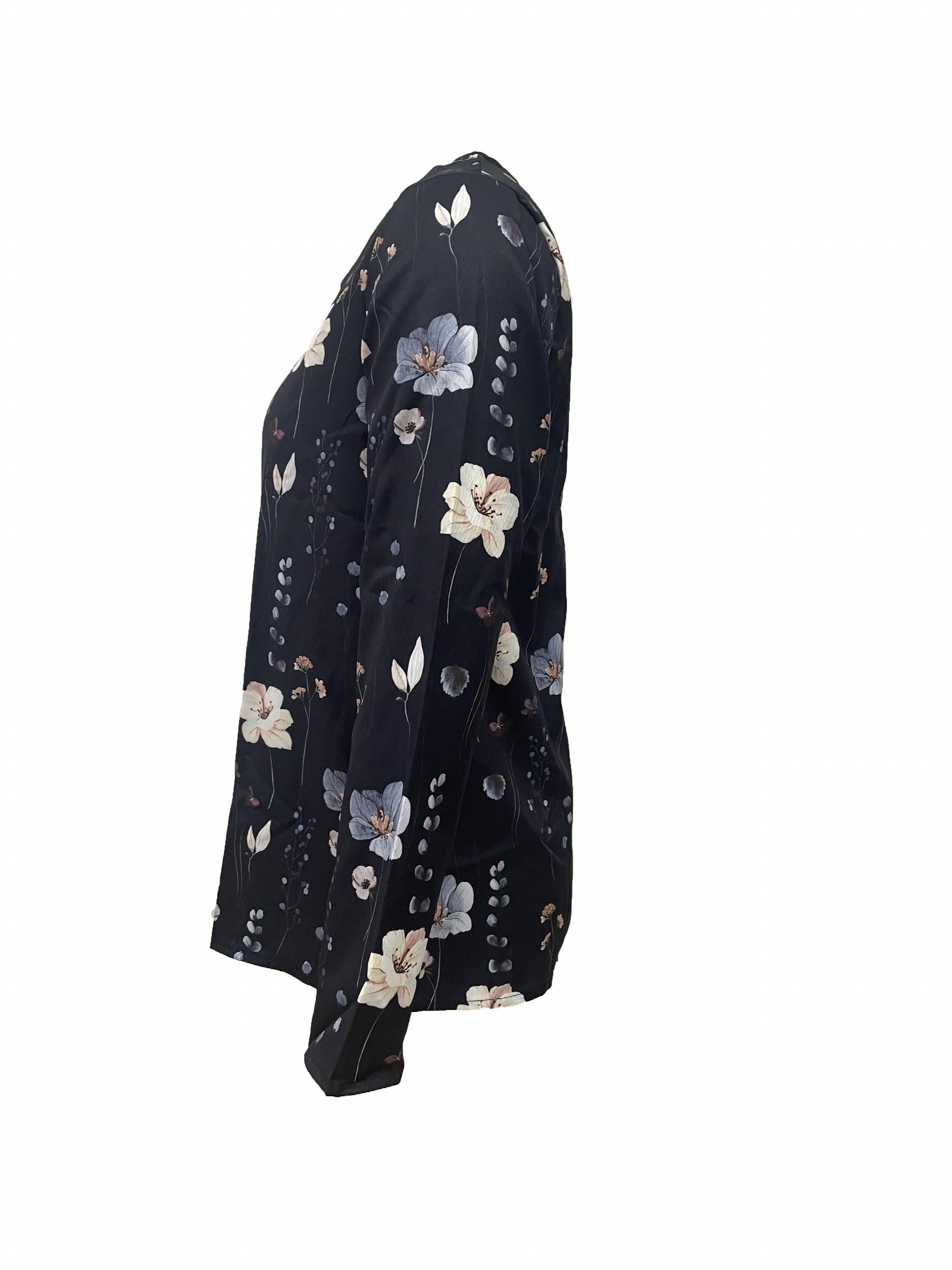 Plus Floral Print V-Neck Blouse