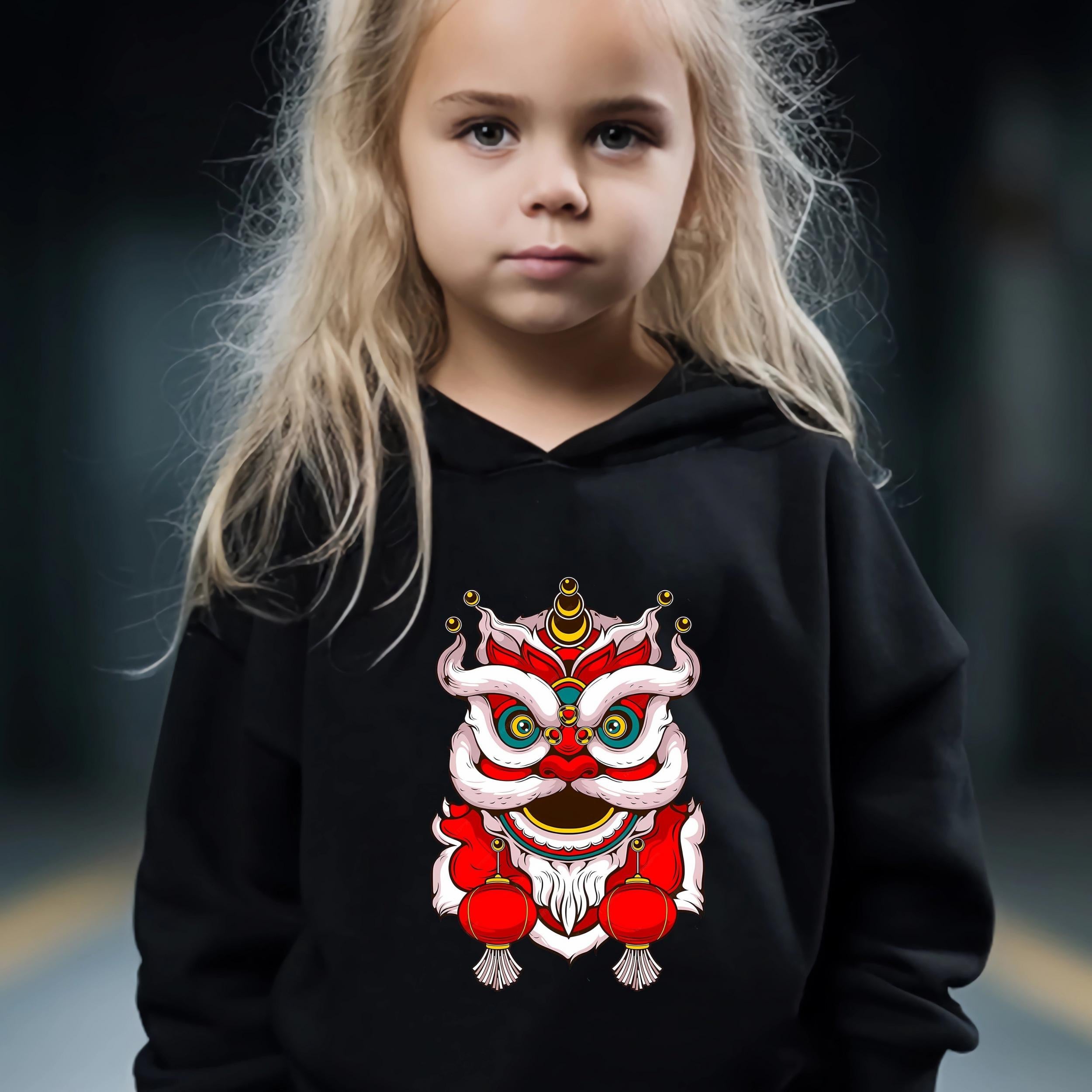 Cute Lion Dance Print Outfit Set for Kids