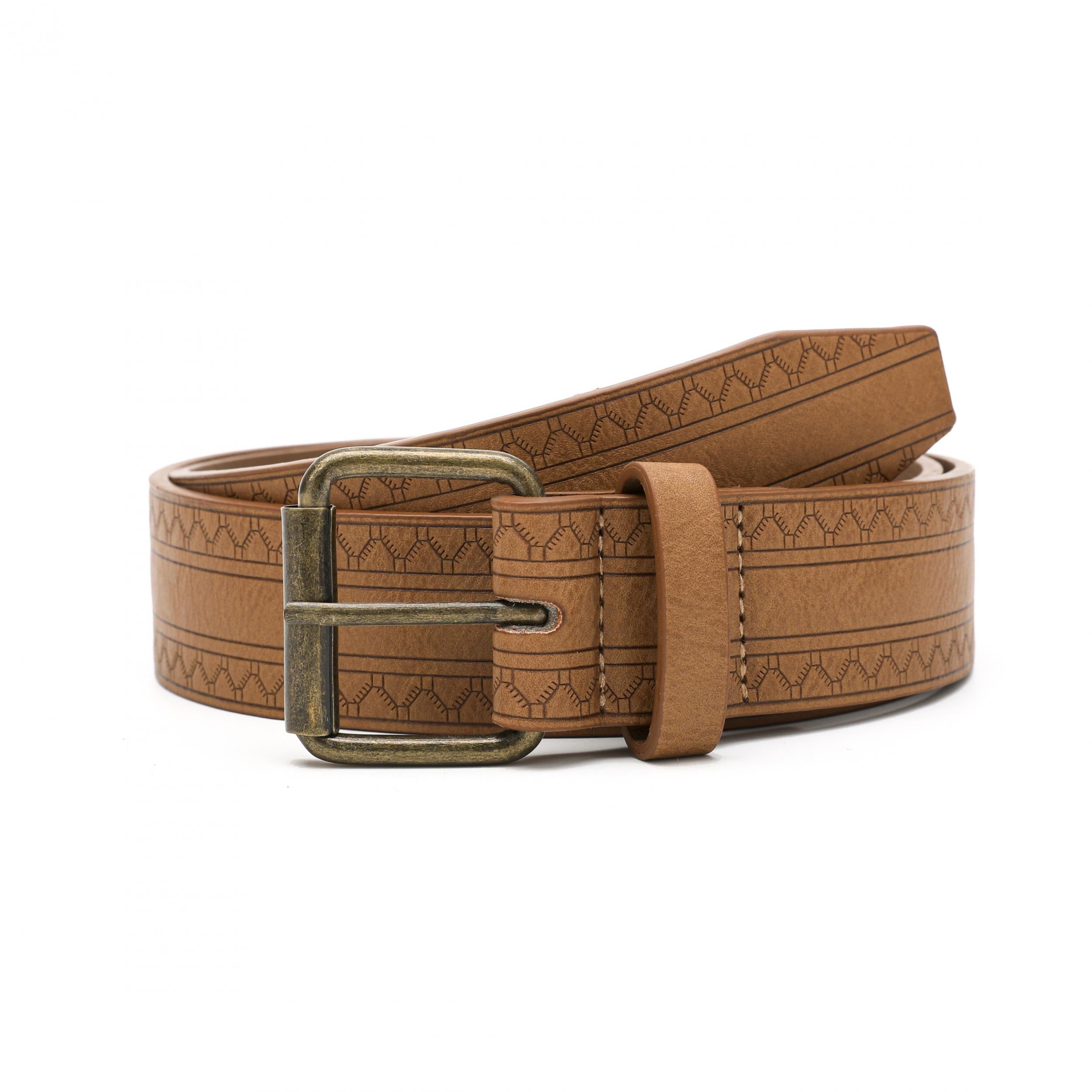 Pettata Men's PU Embossed Leather Belt with Retro Buckle for Jeans