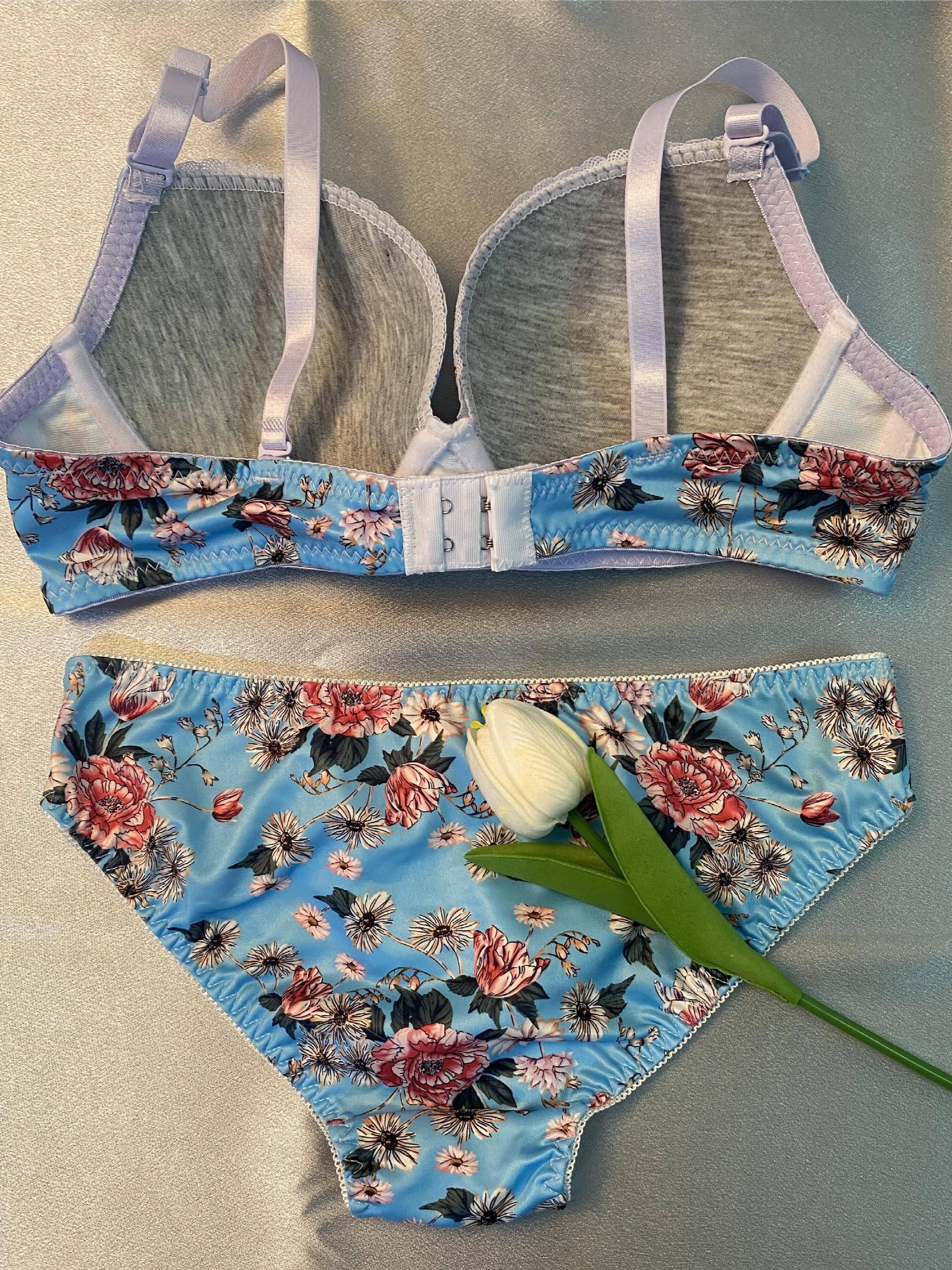 Floral Print Push Up Bra & Panties Set