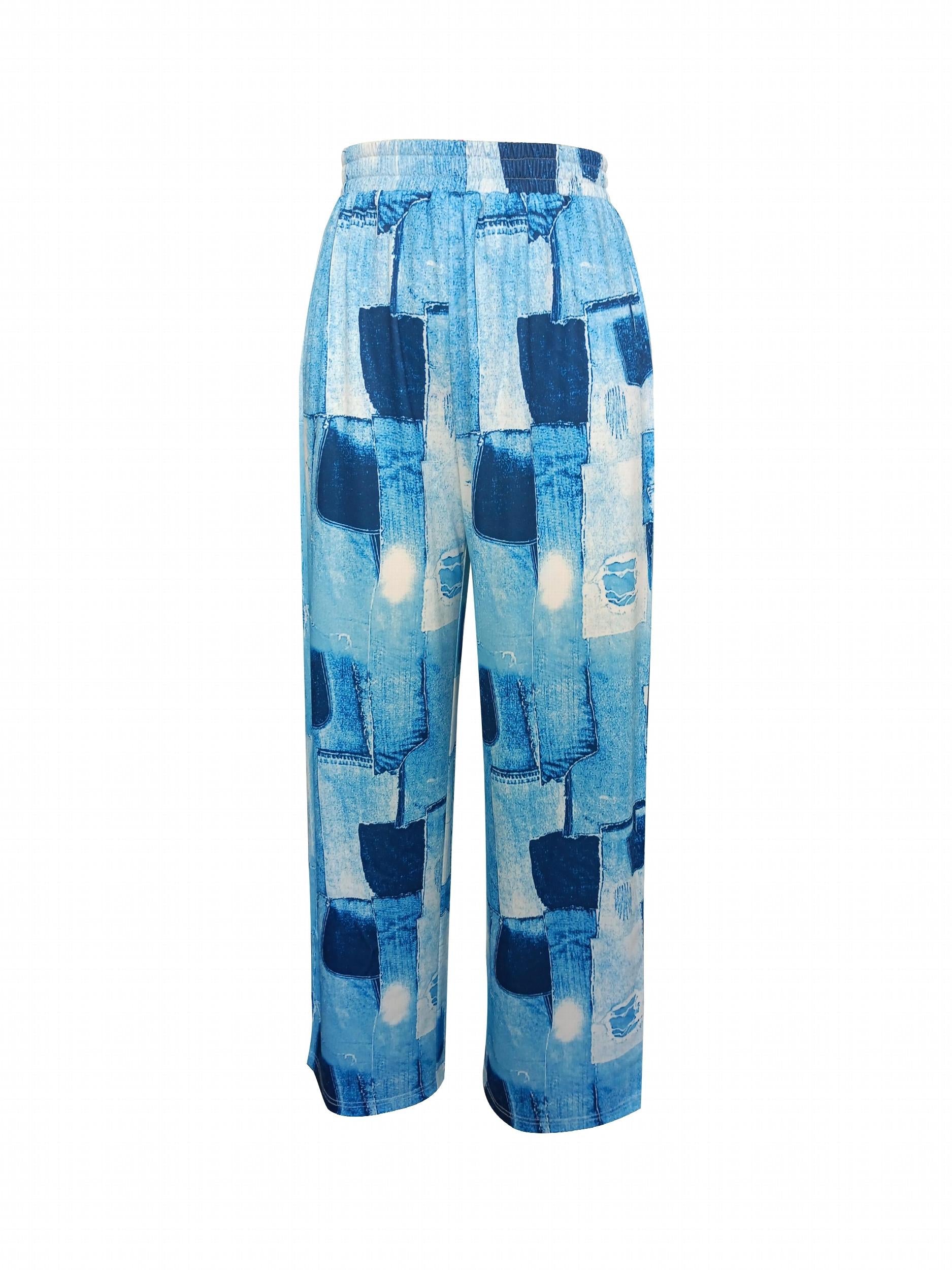 Patchwork Print Two piece Set Casual Sleeveless Tank Top & Wide Leg Pants