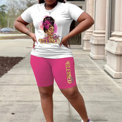 Cartoon Print Tee & Shorts Set
