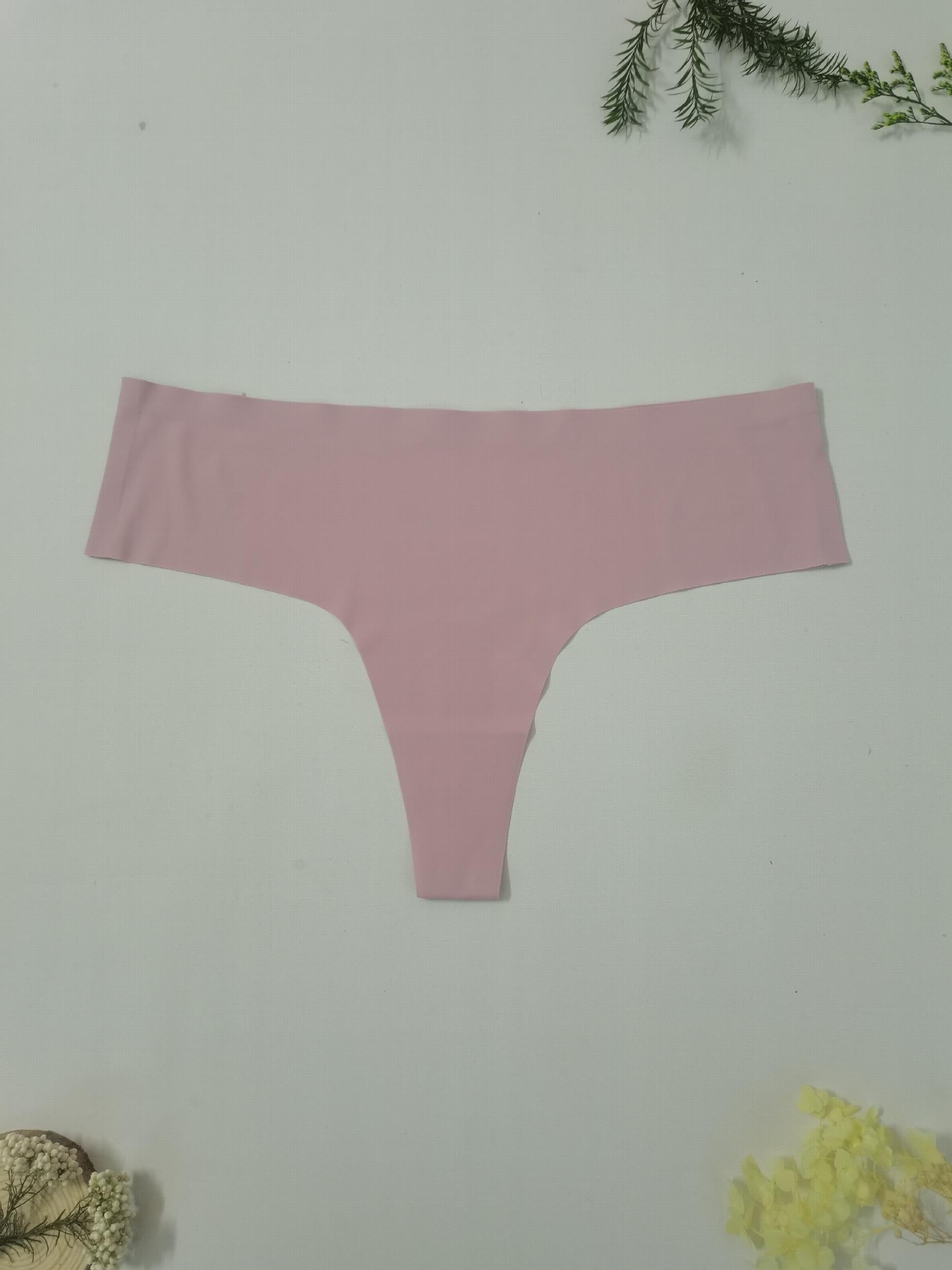 3 Pack Plus Size Seamless Thong Panties Set Women's Mid Waist Stretch