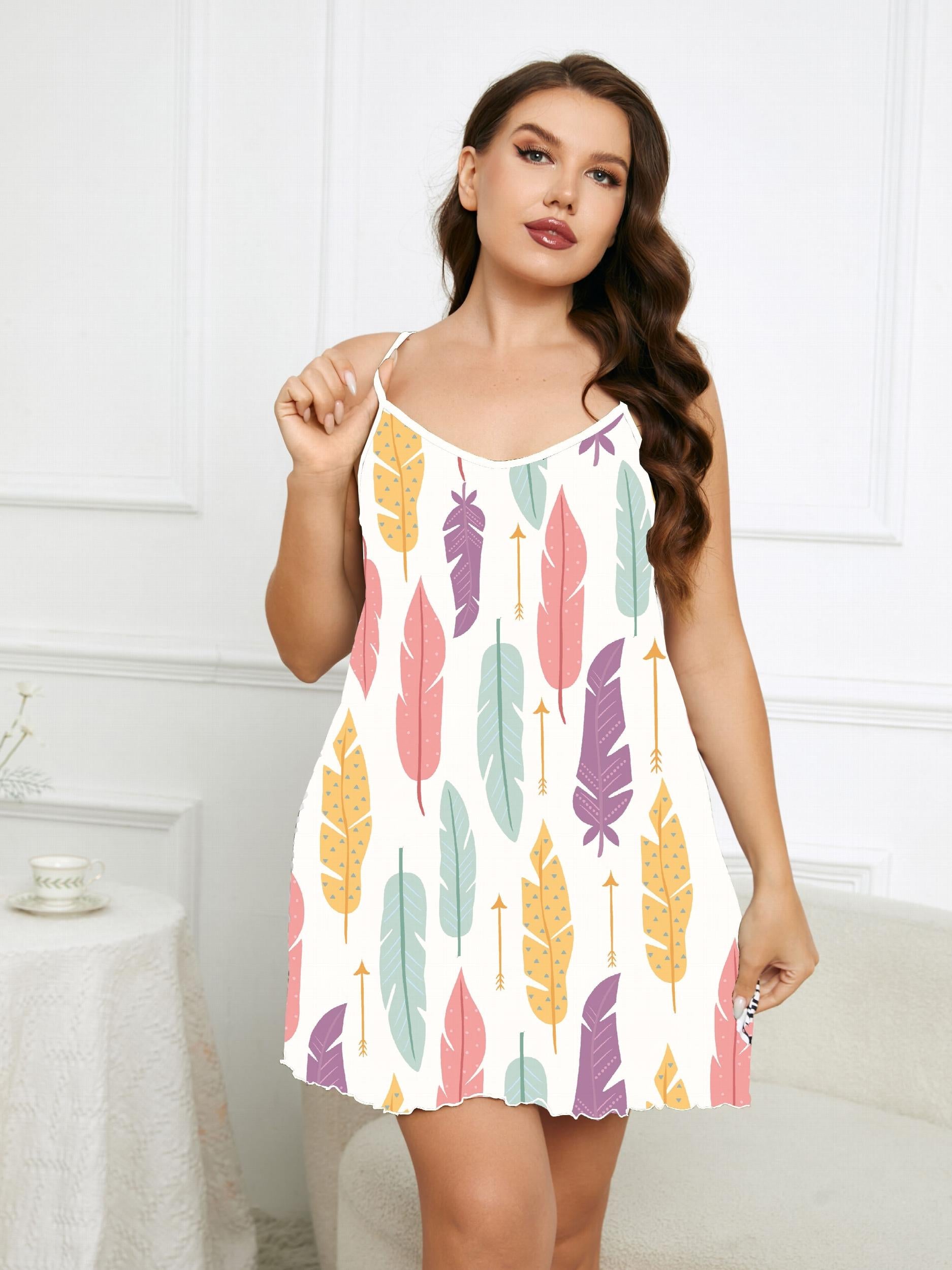 Feather & Arrow Print V Neck Cami Sleep Dress