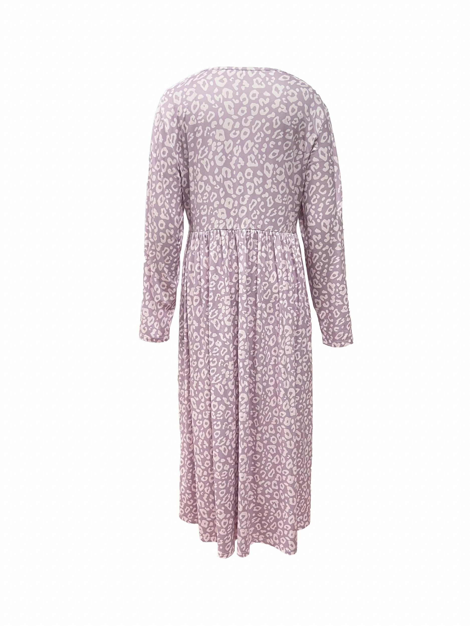 Leopard Print Round Neck Maxi Dress