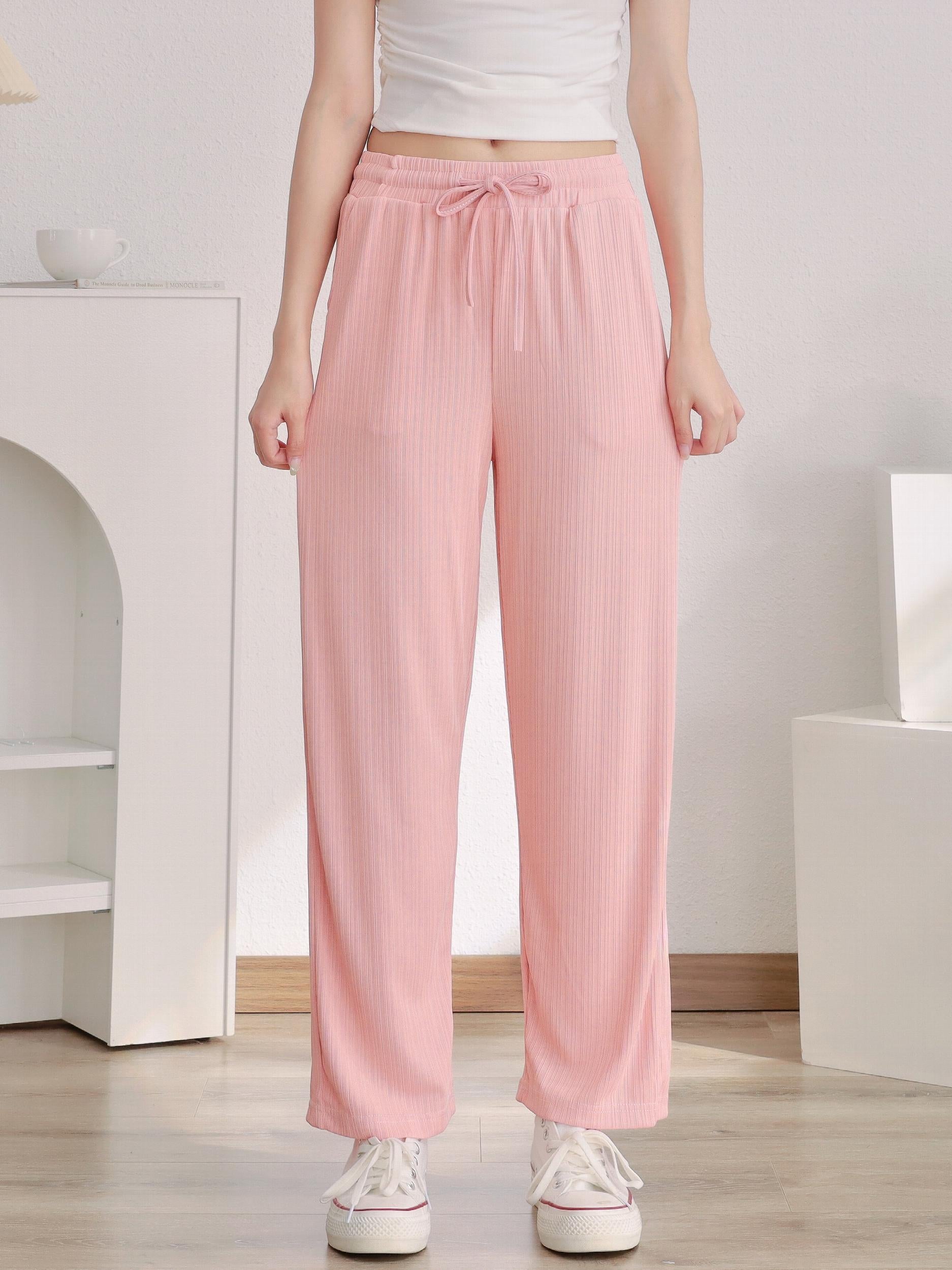 Solid Color Drawstring Wide Leg Pants