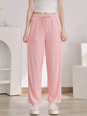 Solid Color Drawstring Wide Leg Pants