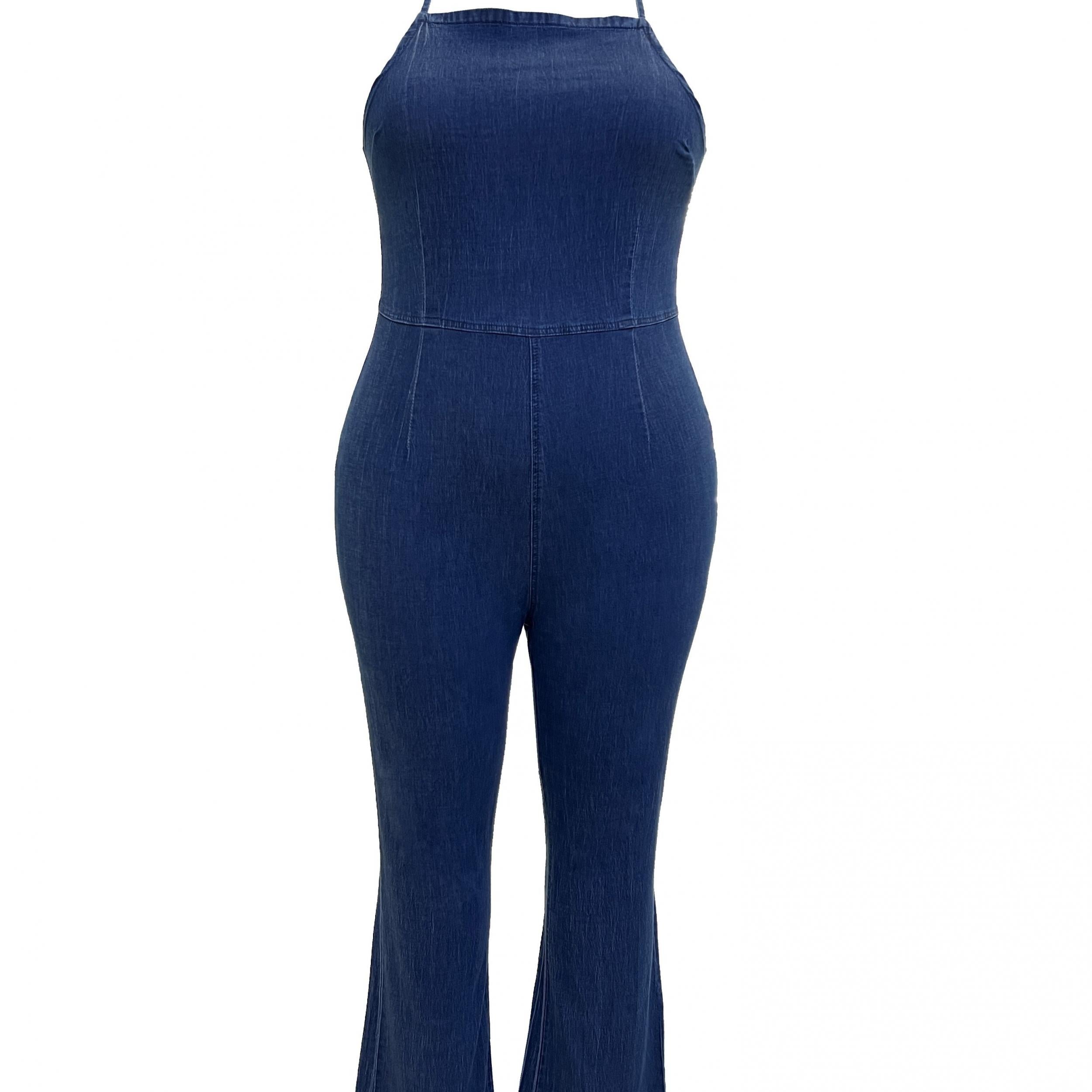 Sexy Denim Jumpsuit Halter Neck Slim Fit Overalls