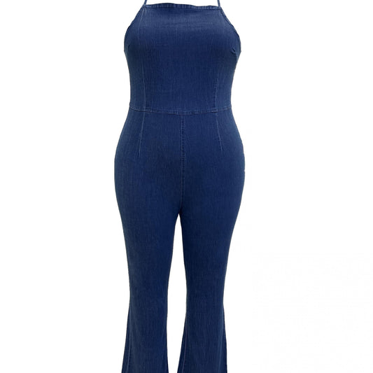 Sexy Denim Jumpsuit Halter Neck Slim Fit Overalls