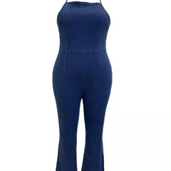 Sexy Denim Jumpsuit Halter Neck Slim Fit Overalls