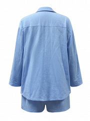 Solid Casual Two piece Set Shirt & Shorts Outfit
