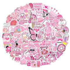 100 Pink Cartoon Vinyl Stickers for Water Bottles Laptop Luggage G