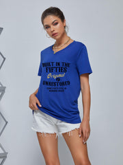 Fifties Print V Neck T-Shirt Sports Fitness Top