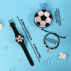 3pcs Boys' Quartz Watch Set Sports Style Soft Silicone Strap Football Watch