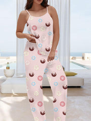 Donut Print Cami Top & Pants Pajamas Set