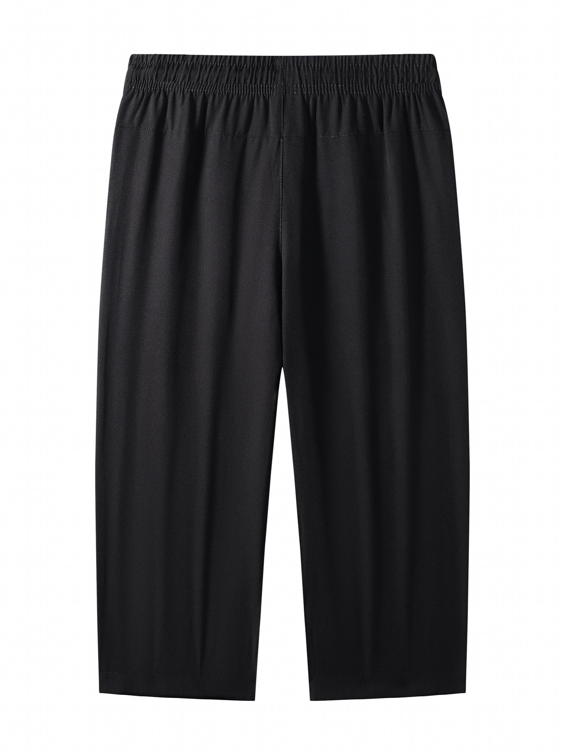 Men's Cropped Pants w/ Zipper Pocket & Elastic Waist Drawstring