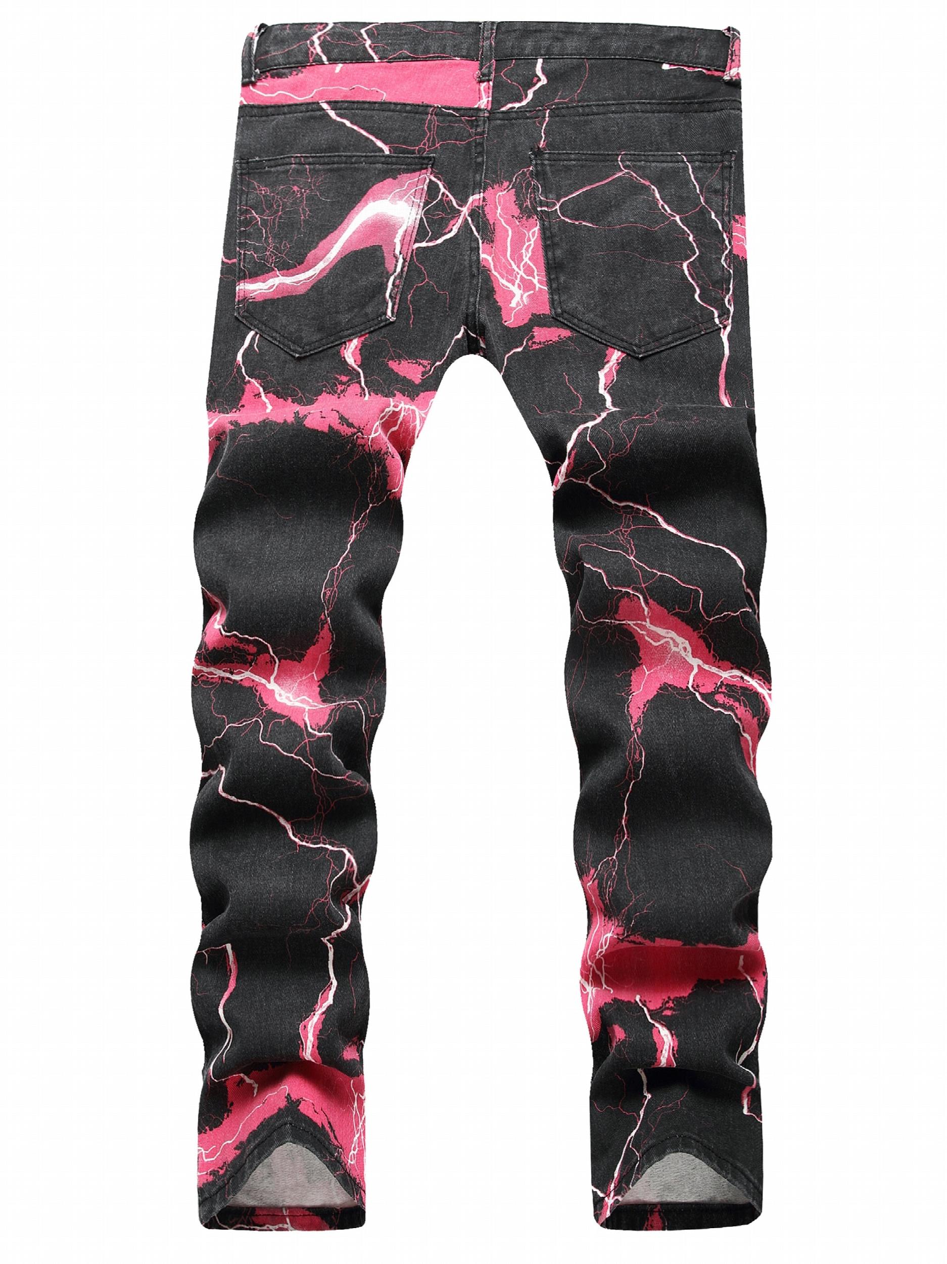 Lightning Pattern Dye Jeans Casual Loose Fit Denim Pants