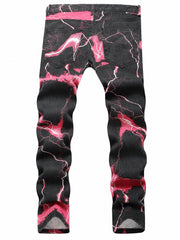 Lightning Pattern Dye Jeans Casual Loose Fit Denim Pants