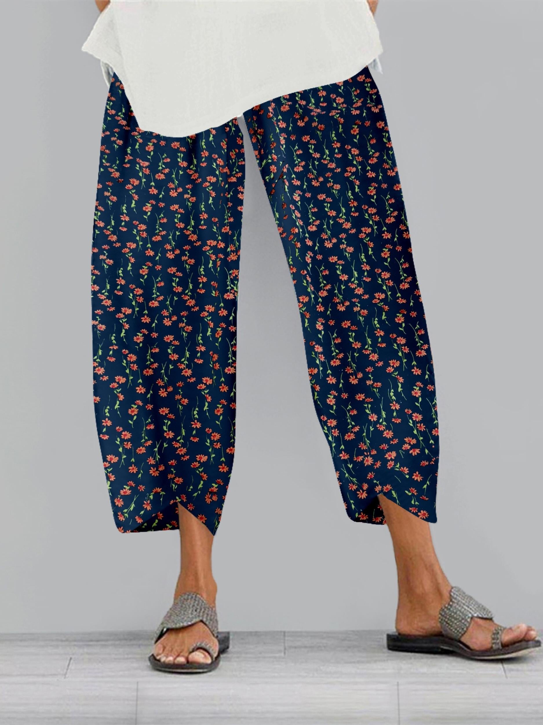Vintage Floral Print Pants Casual Wide Leg Summer Pants