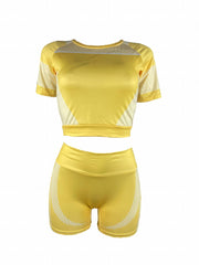 Sporty Matching 2pc Set Crop T-shirt & Shorts Outfits Women's Clothing