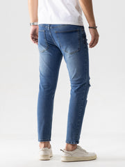 Cartoon Bear Flock Print Ripped Jeans Street Style Denim