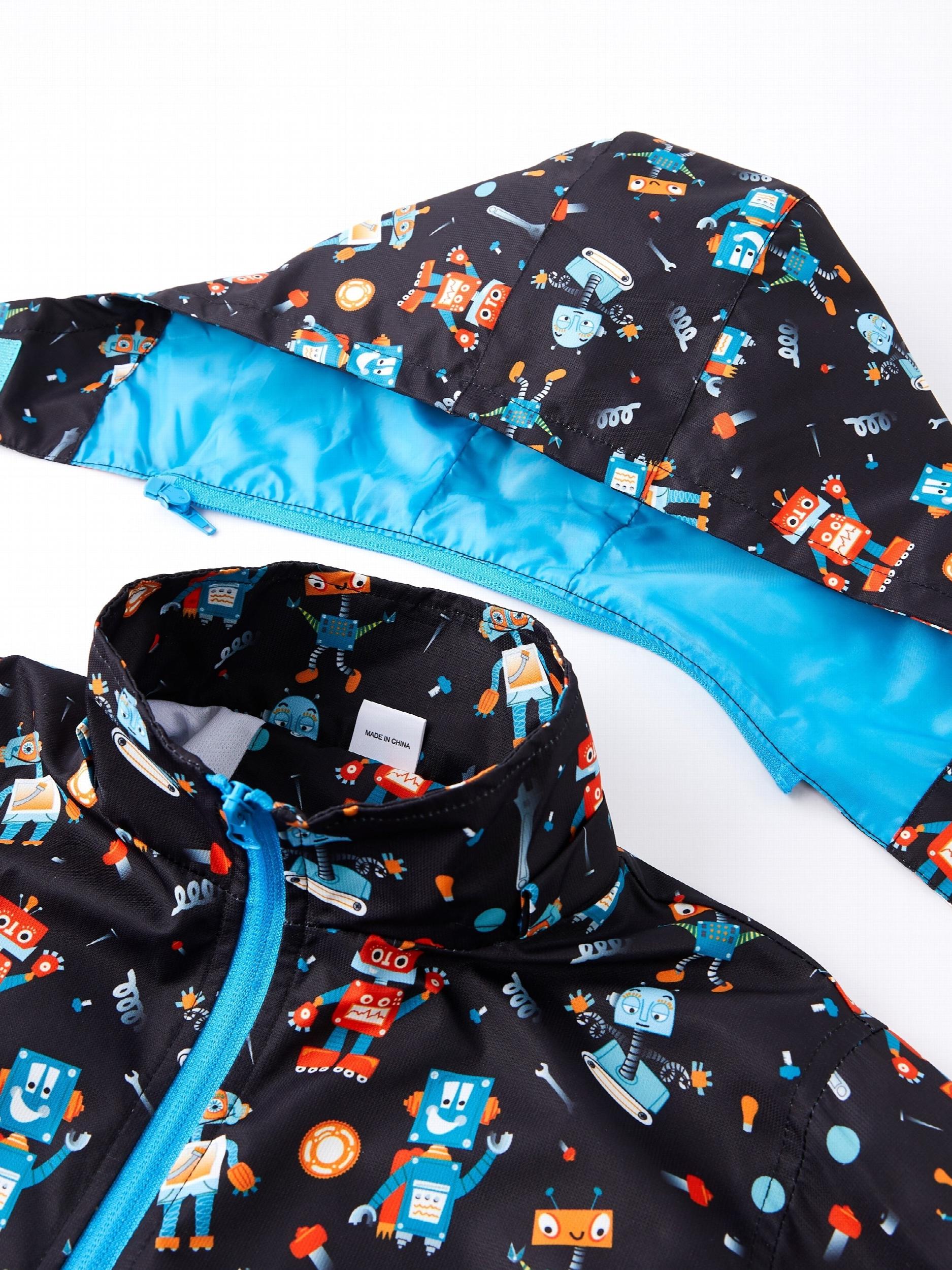 Graffiti Letter Boys Windbreaker Jacket with Hood Long Sleeve Zip Waterproof