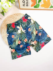 Boys Tropical Flowers Elastic Waist Sports Track Shorts