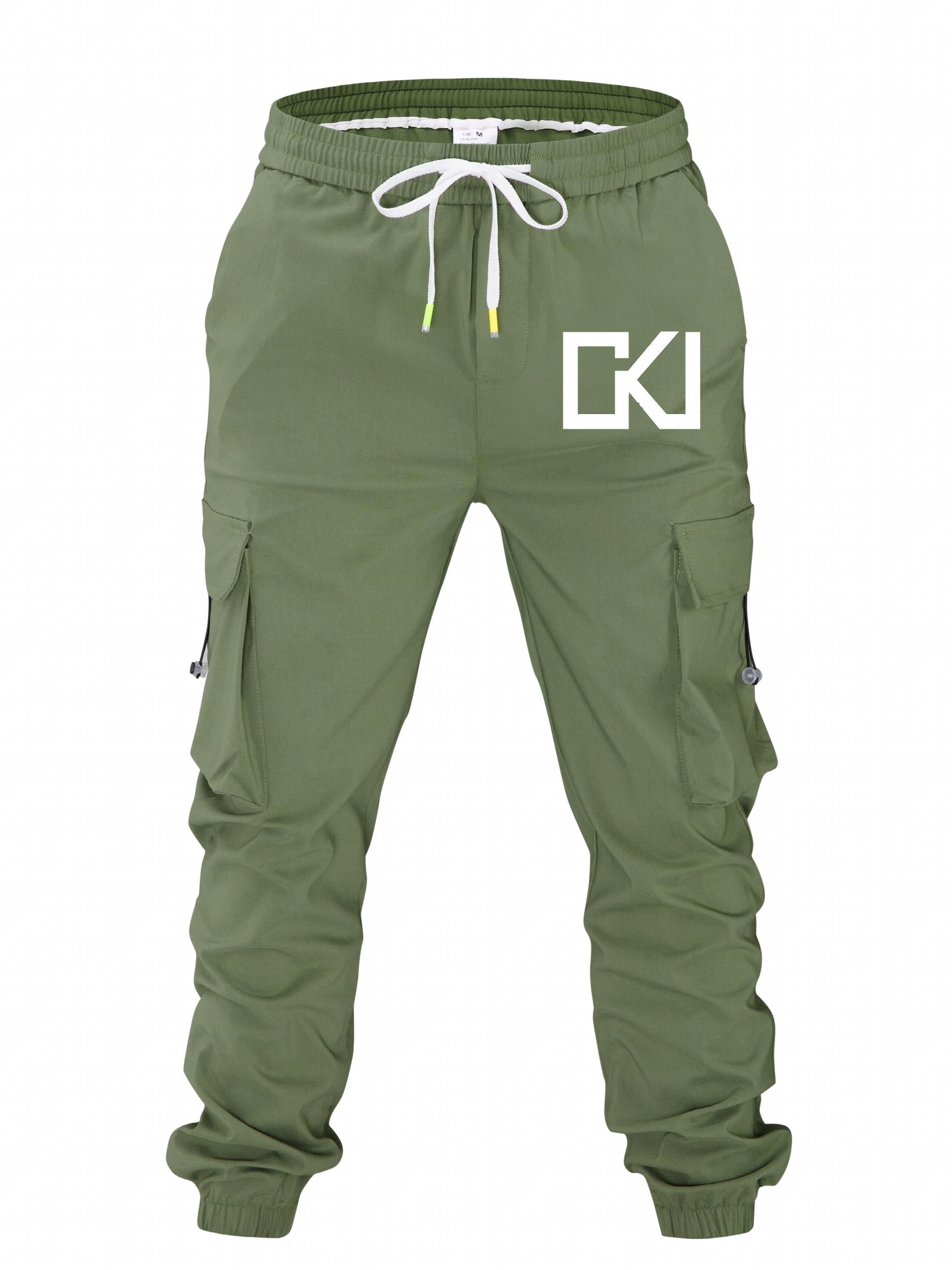 Geometric Pattern Cargo Pants Men Casual Loose Fit Solid Joggers