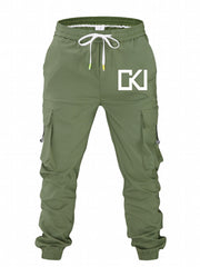 Geometric Pattern Cargo Pants Men Casual Loose Fit Solid Joggers
