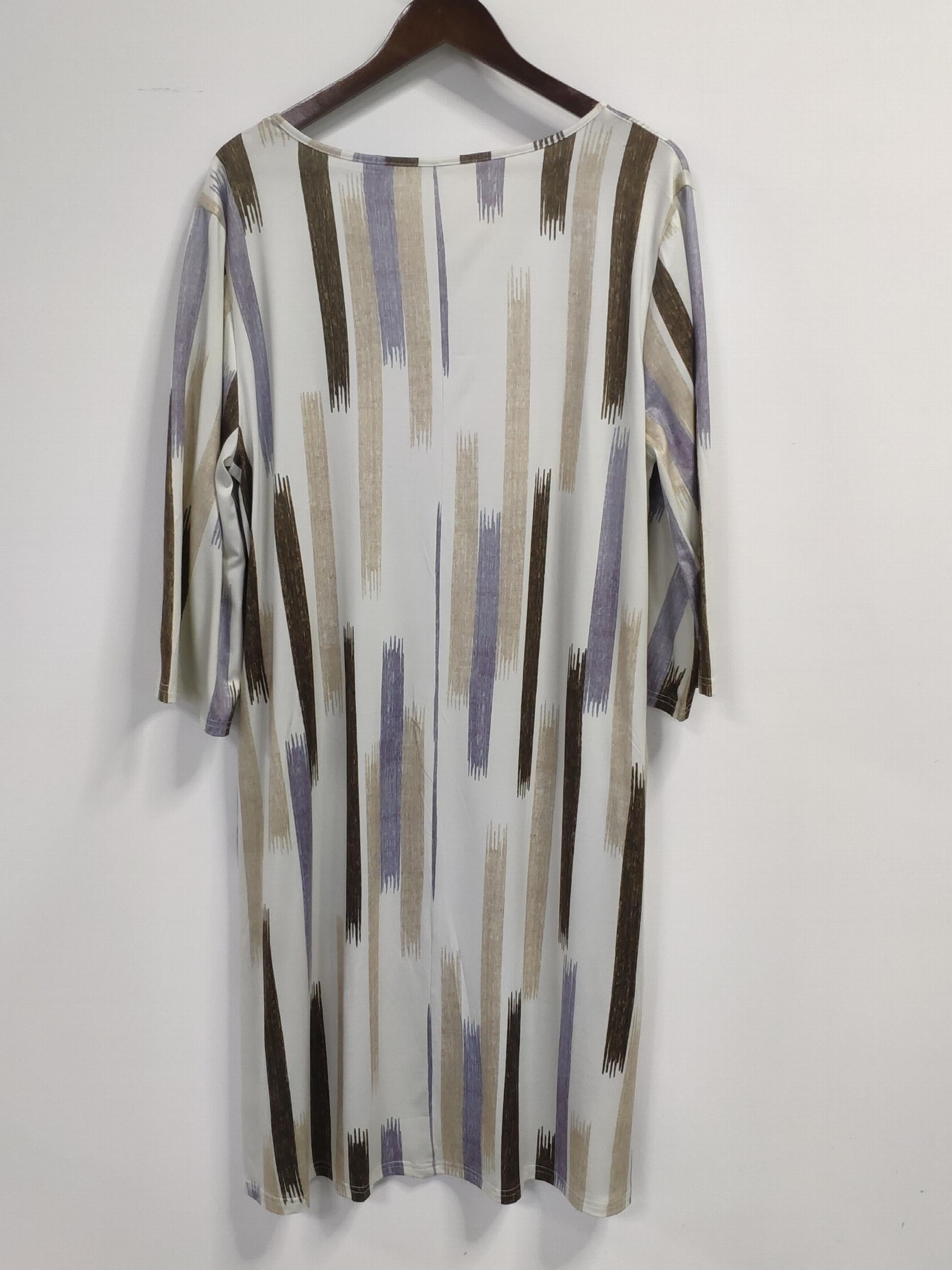 Women's Plus Stripe Print V Neck Long Sleeve Dress