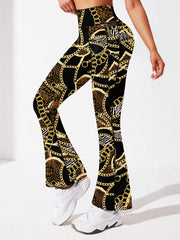 Chain Print Yoga Flare Leg Pants High Stretch Fitness Running Bootcut