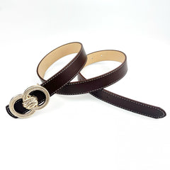 Threaded Round Buckle PU Belt Vintage Solid Thin Belt for Women