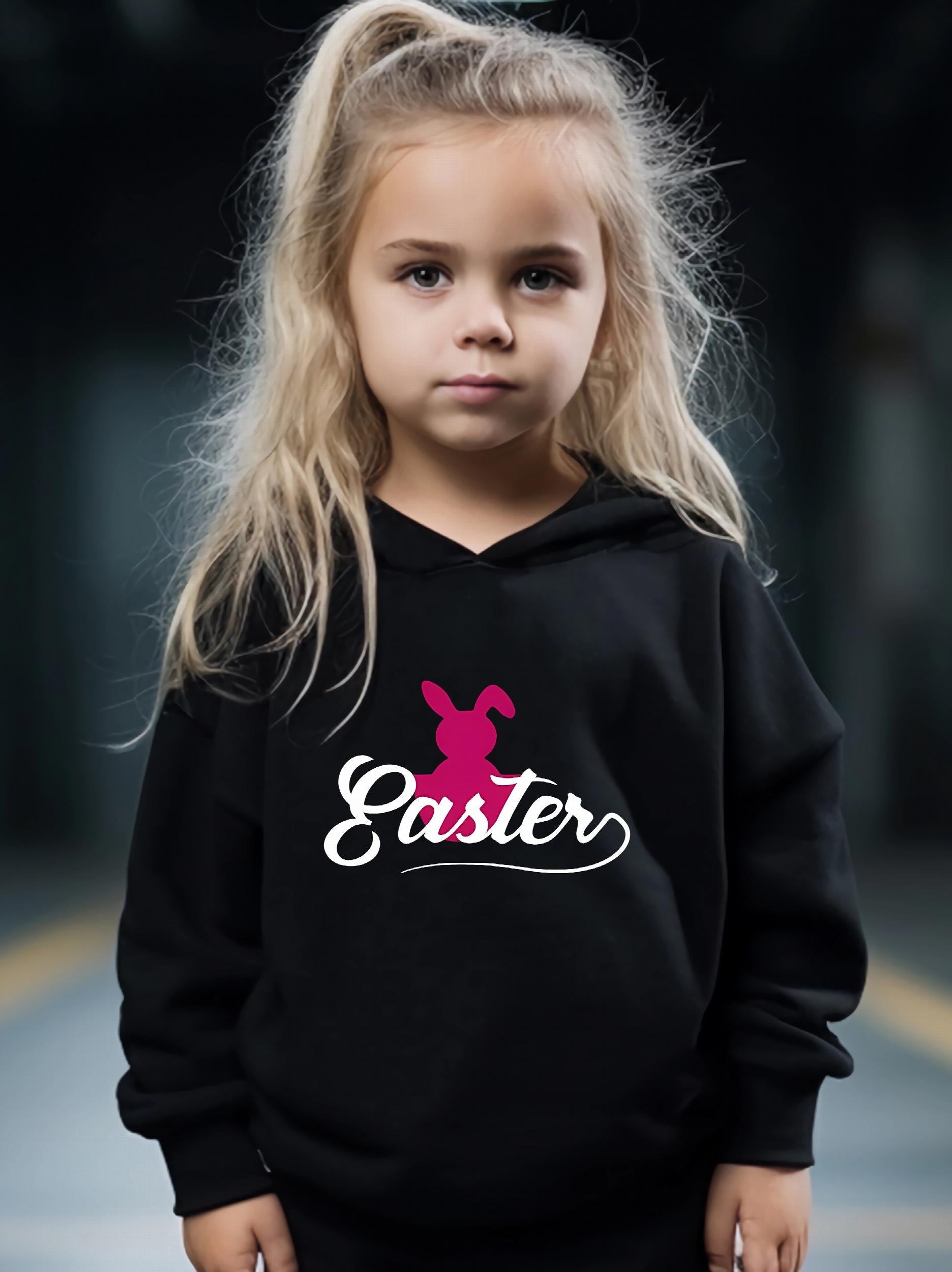 Red Rabbit Pattern Long Sleeve Hooded Sweatshirt Girls Comfy Hoodies Pullover